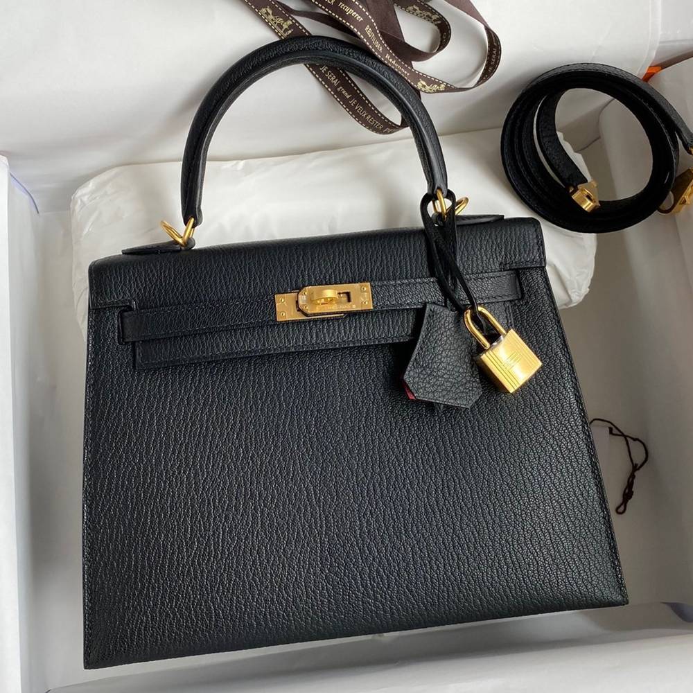 Hermes Kelly Sellier 25 Handmade Bag In Black Mysore Goatskin TDBS27165