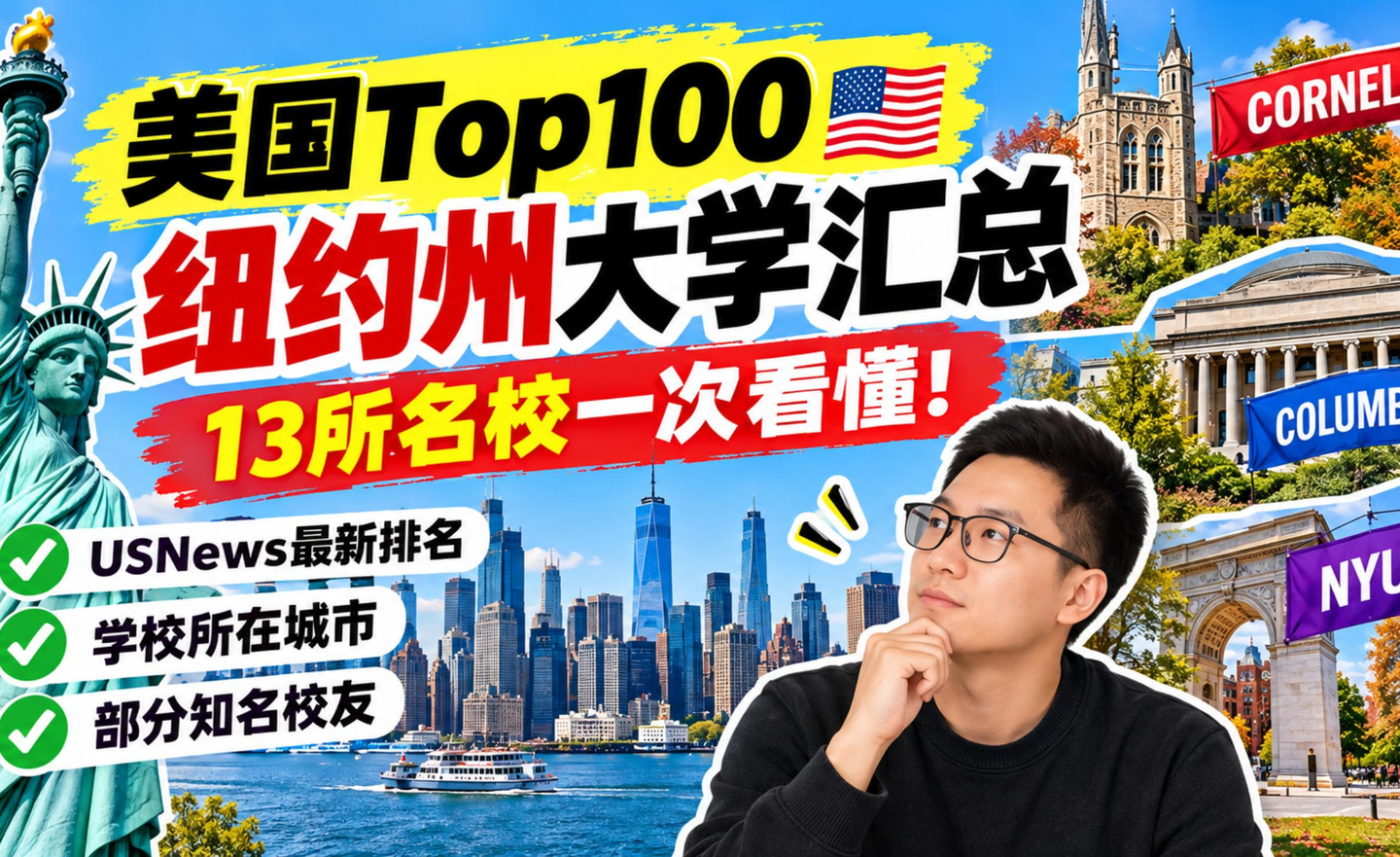美国留学选校纽约州13所Top100大学都有哪些